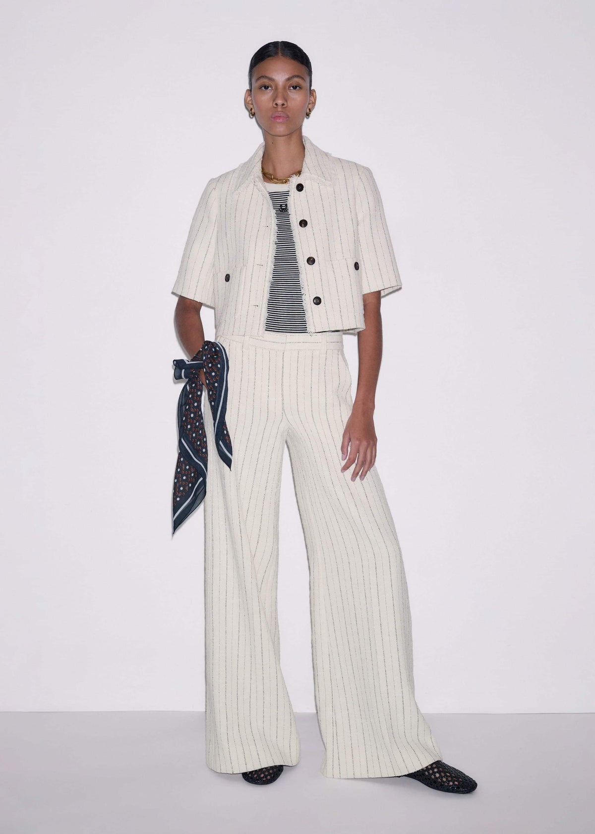 Ivory Stripe Crop Jacket | ME+EM Clothing