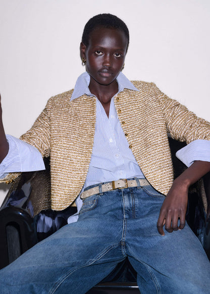 Gold Metallic Crop Evening Jacket | ME+EM Clothing