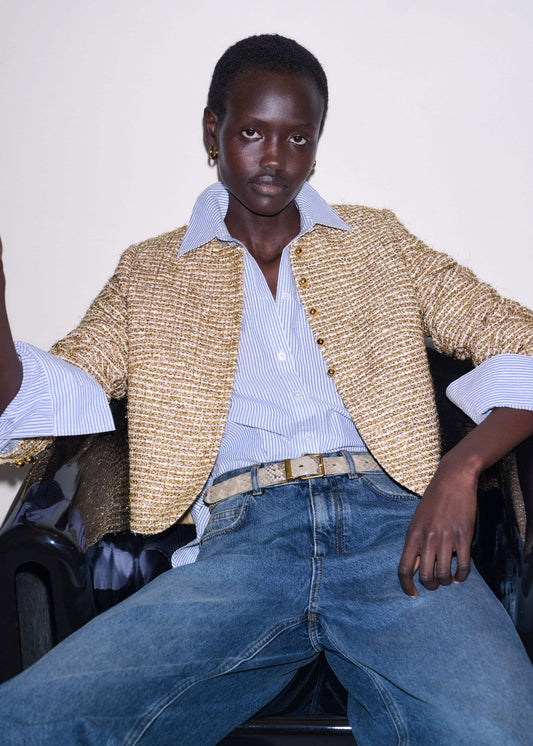 Gold Metallic Crop Evening Jacket | ME+EM Clothing
