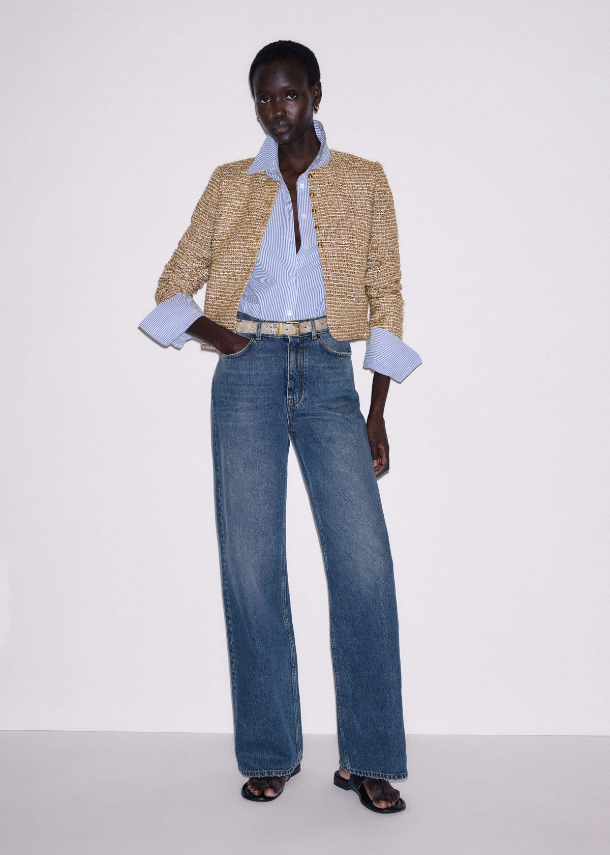 Gold Metallic Crop Evening Jacket | ME+EM Clothing