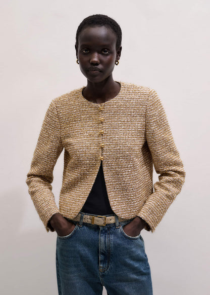 Gold Metallic Crop Evening Jacket | ME+EM Clothing
