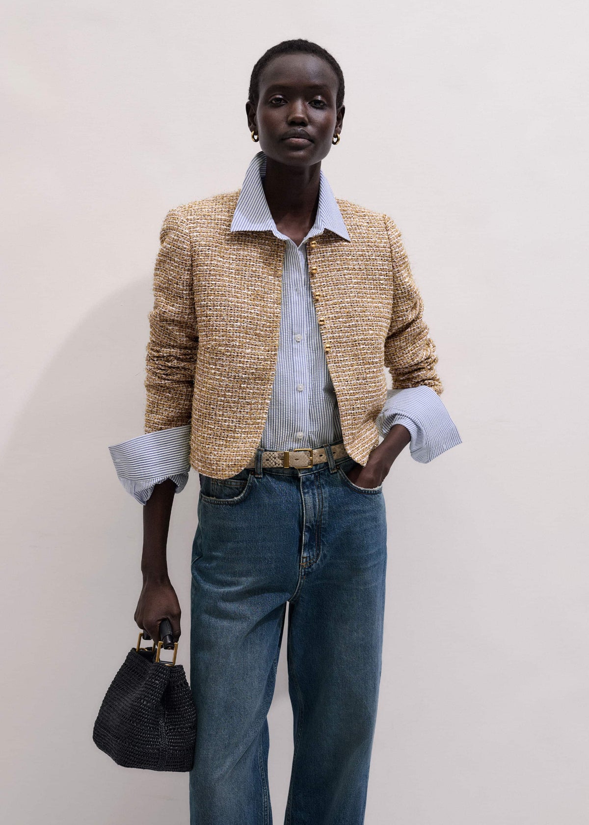 Gold Metallic Crop Evening Jacket | ME+EM Clothing