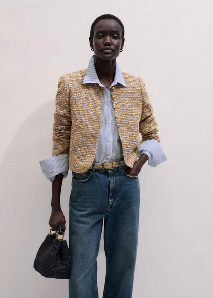 Gold Metallic Crop Evening Jacket | ME+EM Clothing