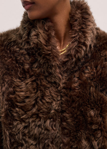 Brown Luxe Shearling Evening Crop Jacket | ME+EM Clothing
