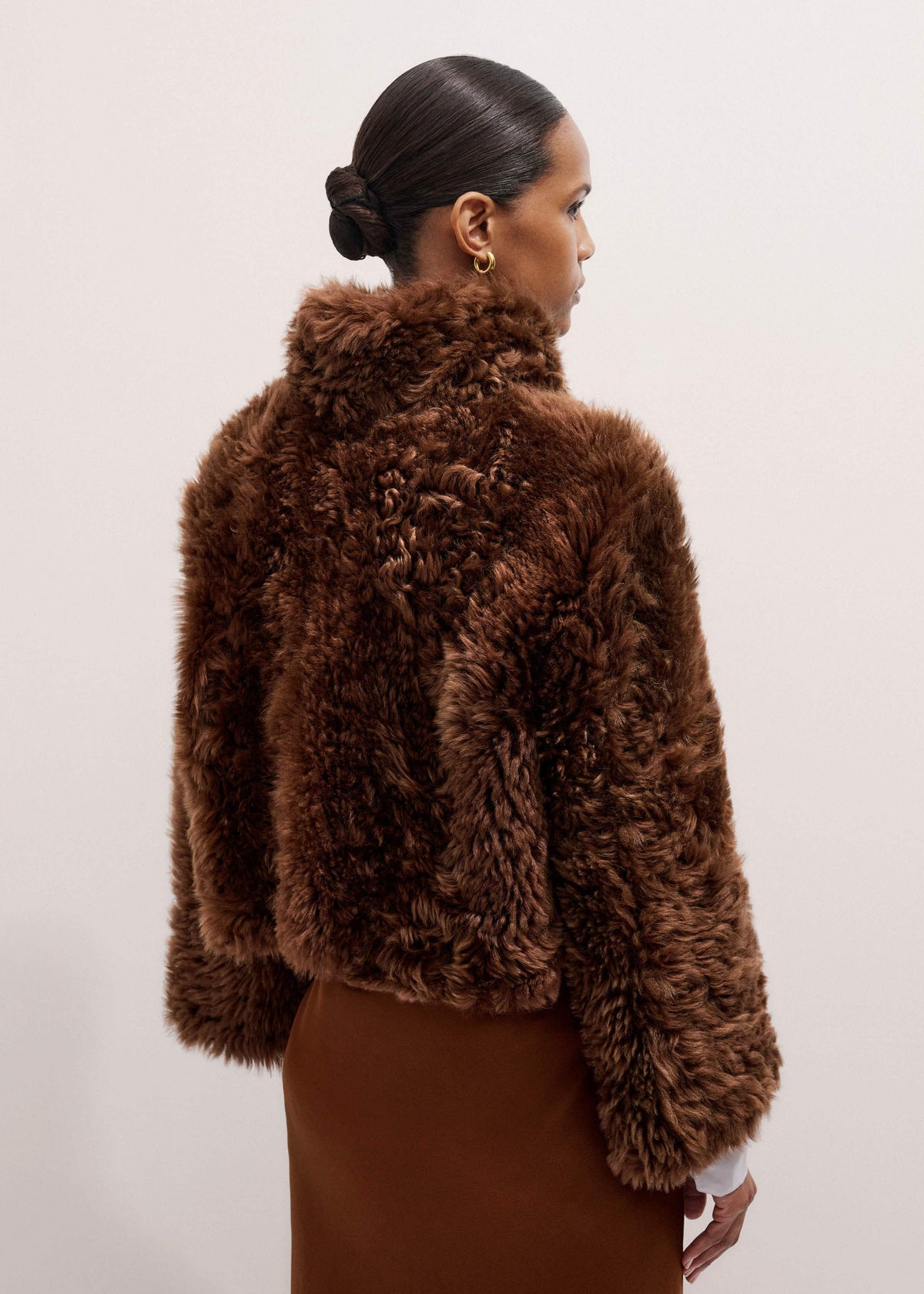 Brown Luxe Shearling Evening Crop Jacket | ME+EM Clothing