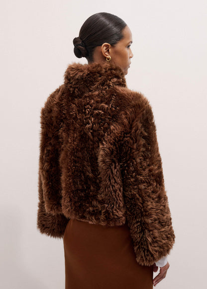 Brown Luxe Shearling Evening Crop Jacket | ME+EM Clothing