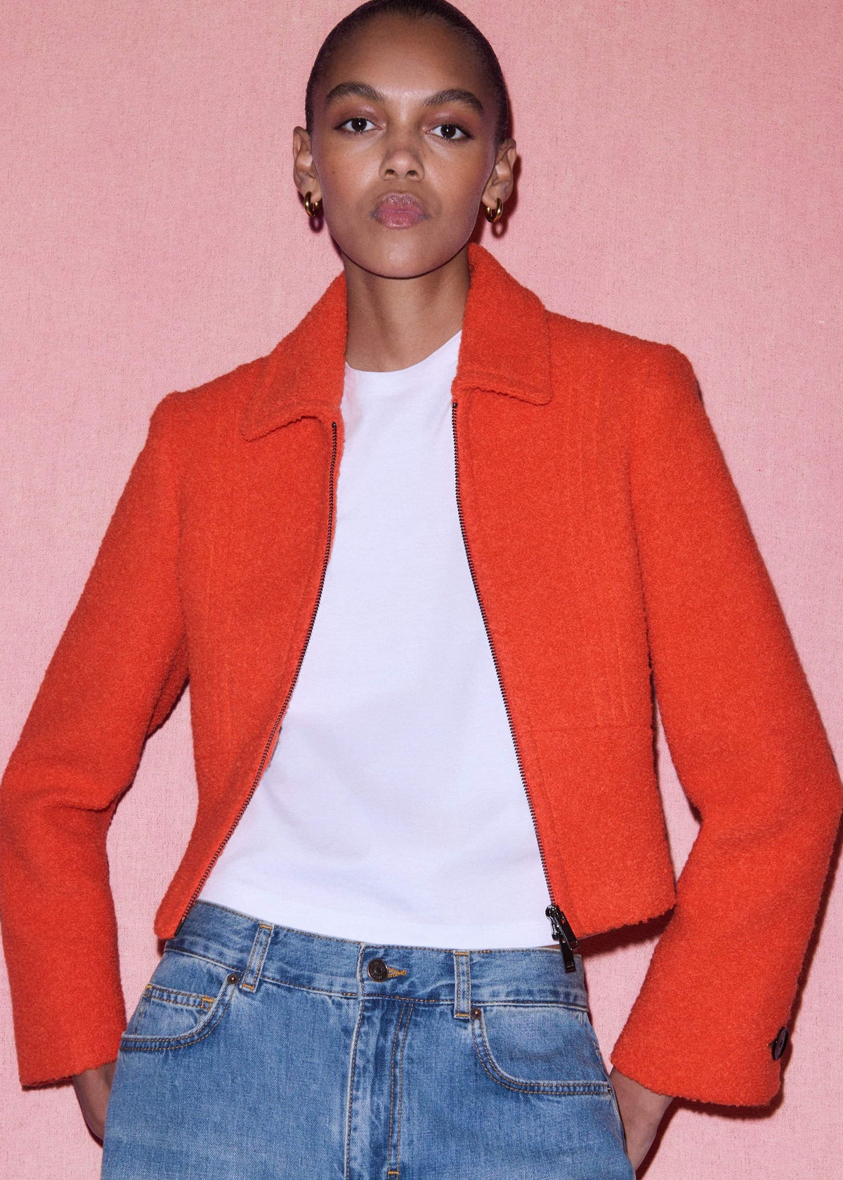 Orange Cropped Bouclé Jacket | ME+EM Clothing
