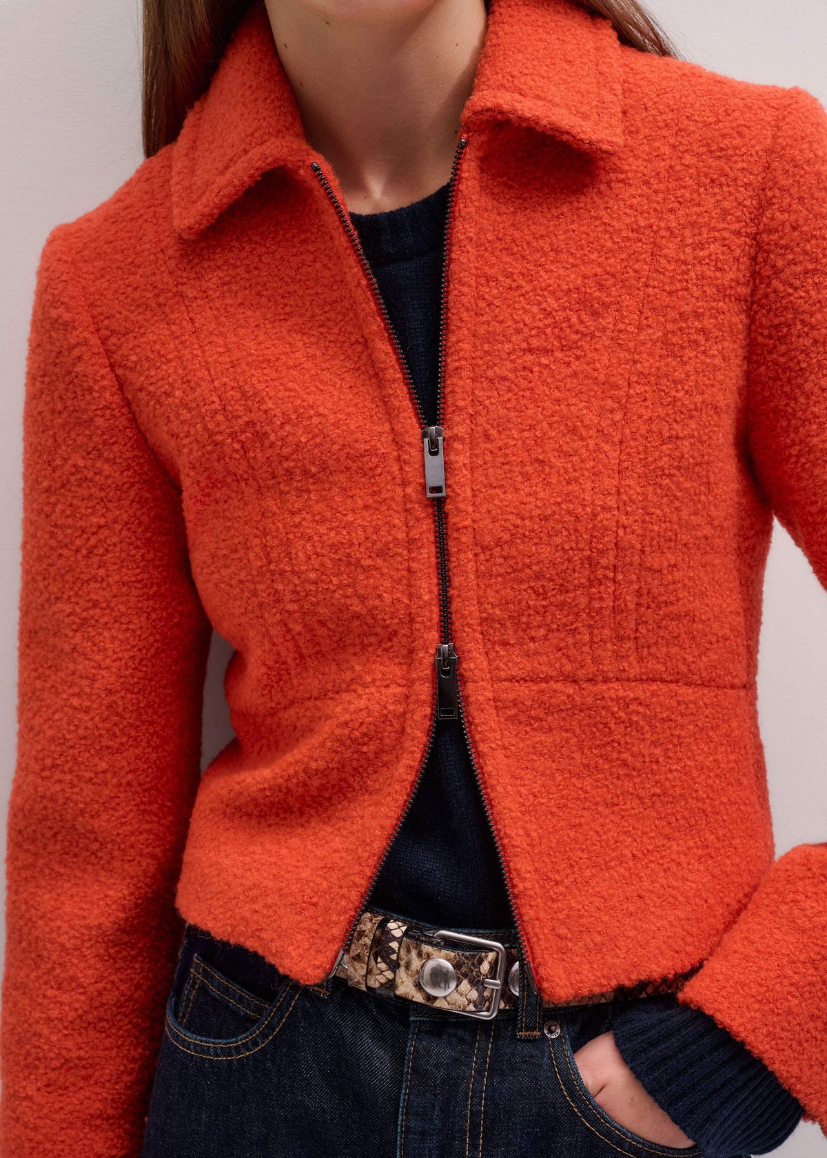 Orange Cropped Bouclé Jacket | ME+EM Clothing
