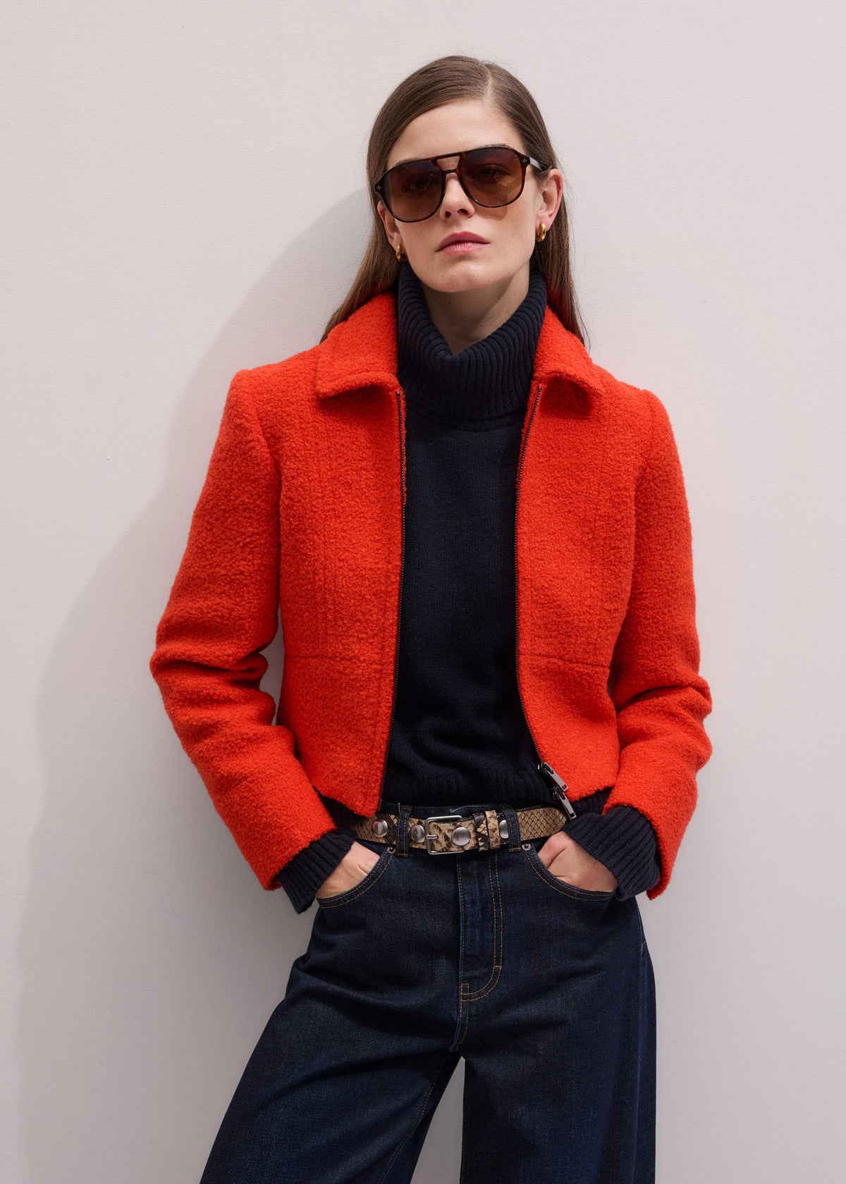 Orange Cropped Bouclé Jacket | ME+EM Clothing