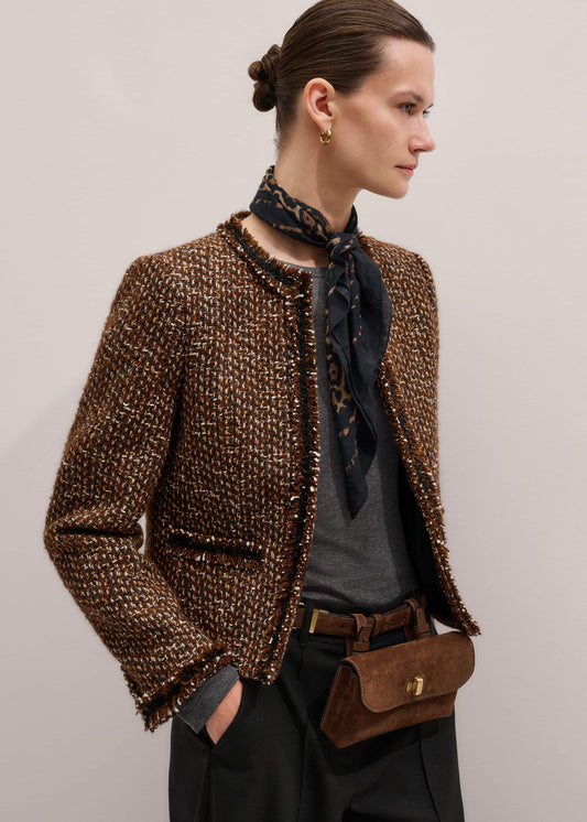 Brown Slim Tweed Fringed Jacket | ME+EM Clothing