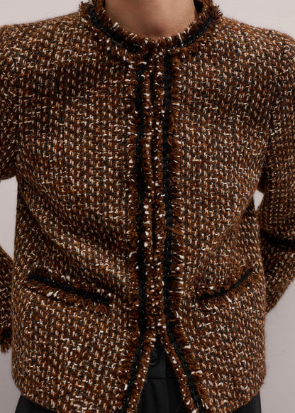 Brown Slim Tweed Fringed Jacket | ME+EM Clothing