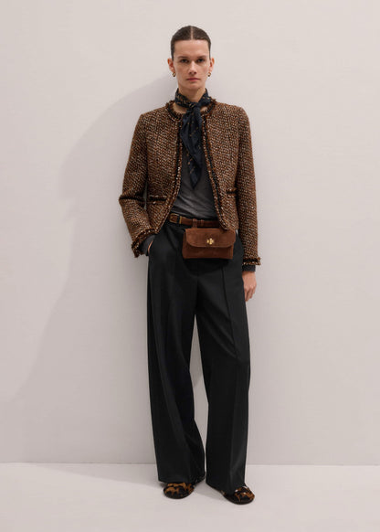 Brown Slim Tweed Fringed Jacket | ME+EM Clothing