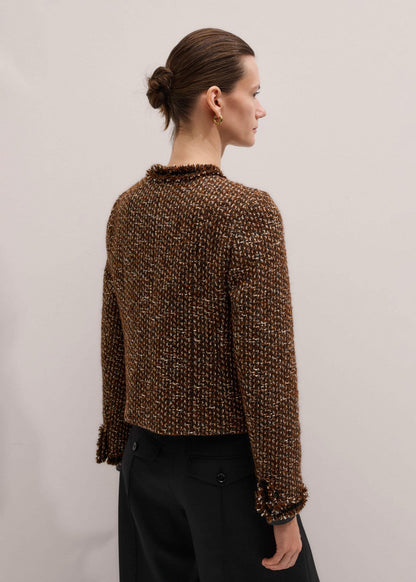 Brown Slim Tweed Fringed Jacket | ME+EM Clothing