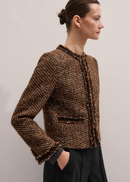 Brown Slim Tweed Fringed Jacket | ME+EM Clothing