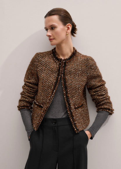 Brown Slim Tweed Fringed Jacket | ME+EM Clothing