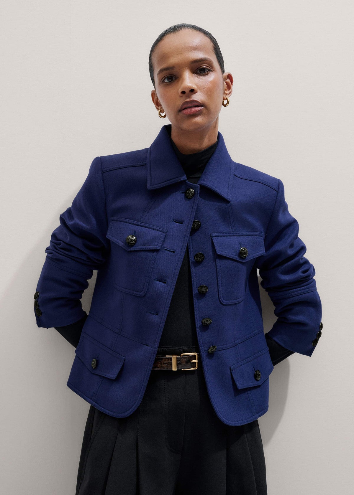 Blue Fitted Military Jacket | ME+EM Clothing