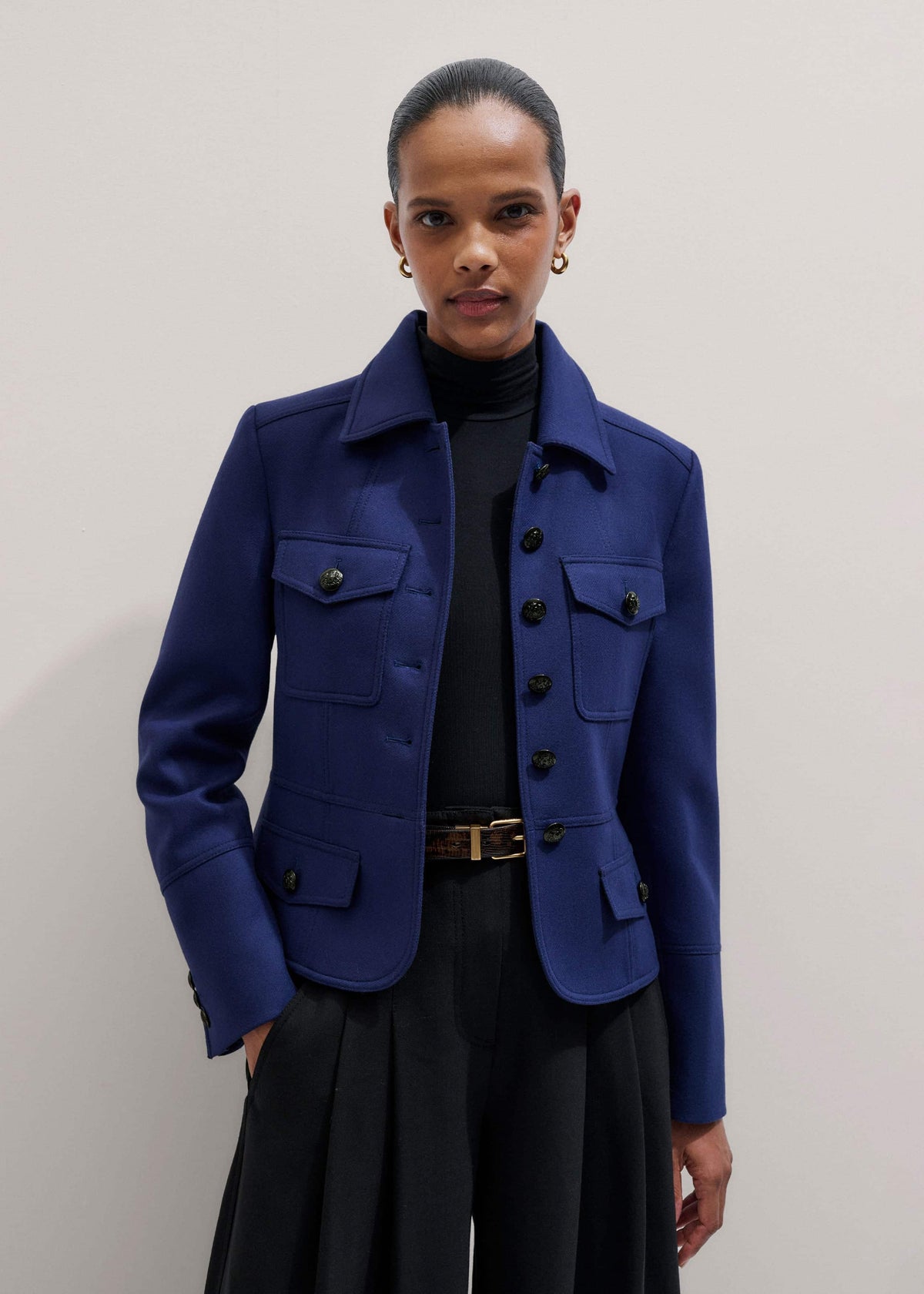 Blue Fitted Military Jacket | ME+EM Clothing