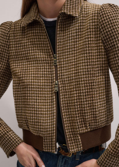 Brown Super Soft Houndstooth Bomber Jacket | ME+EM Clothing