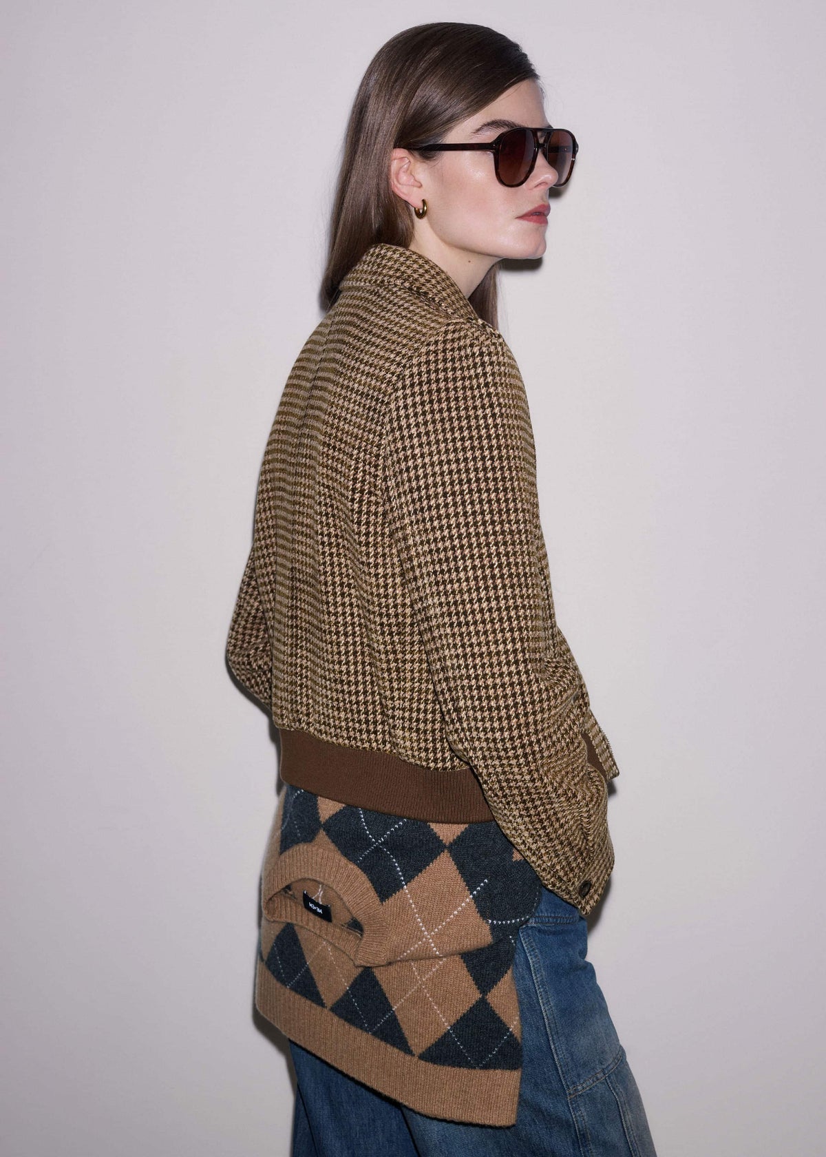 Brown Super Soft Houndstooth Bomber Jacket | ME+EM Clothing