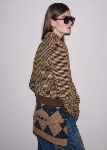 Brown Super Soft Houndstooth Bomber Jacket | ME+EM Clothing