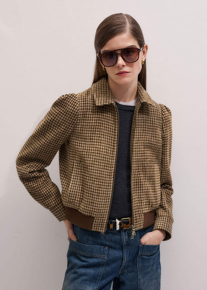 Brown Super Soft Houndstooth Bomber Jacket | ME+EM Clothing