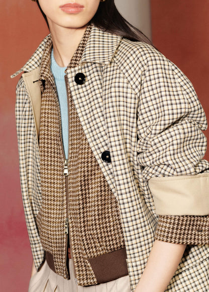 Brown Super Soft Houndstooth Bomber Jacket | ME+EM Clothing