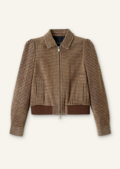 Brown Super Soft Houndstooth Bomber Jacket | ME+EM Clothing
