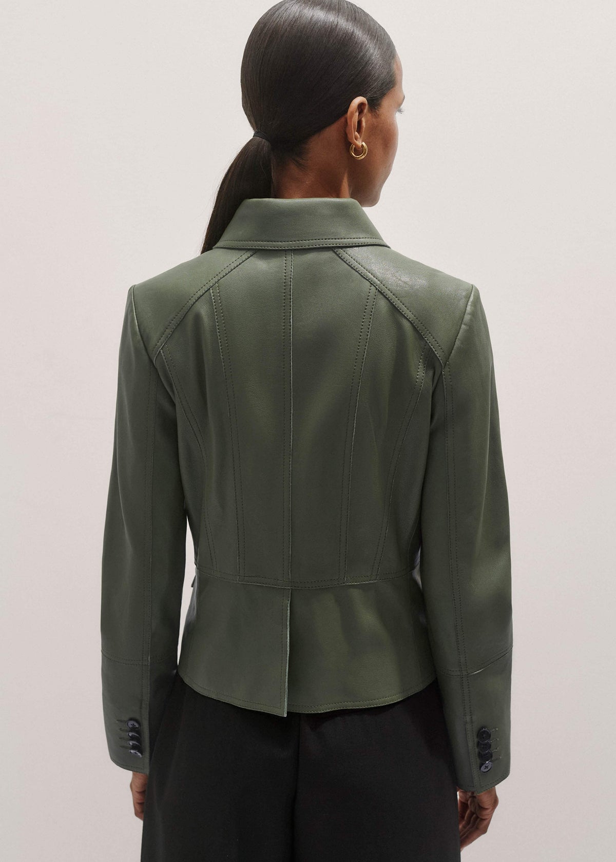 Green Washed Leather Fitted Utility Jacket | ME+EM Clothing