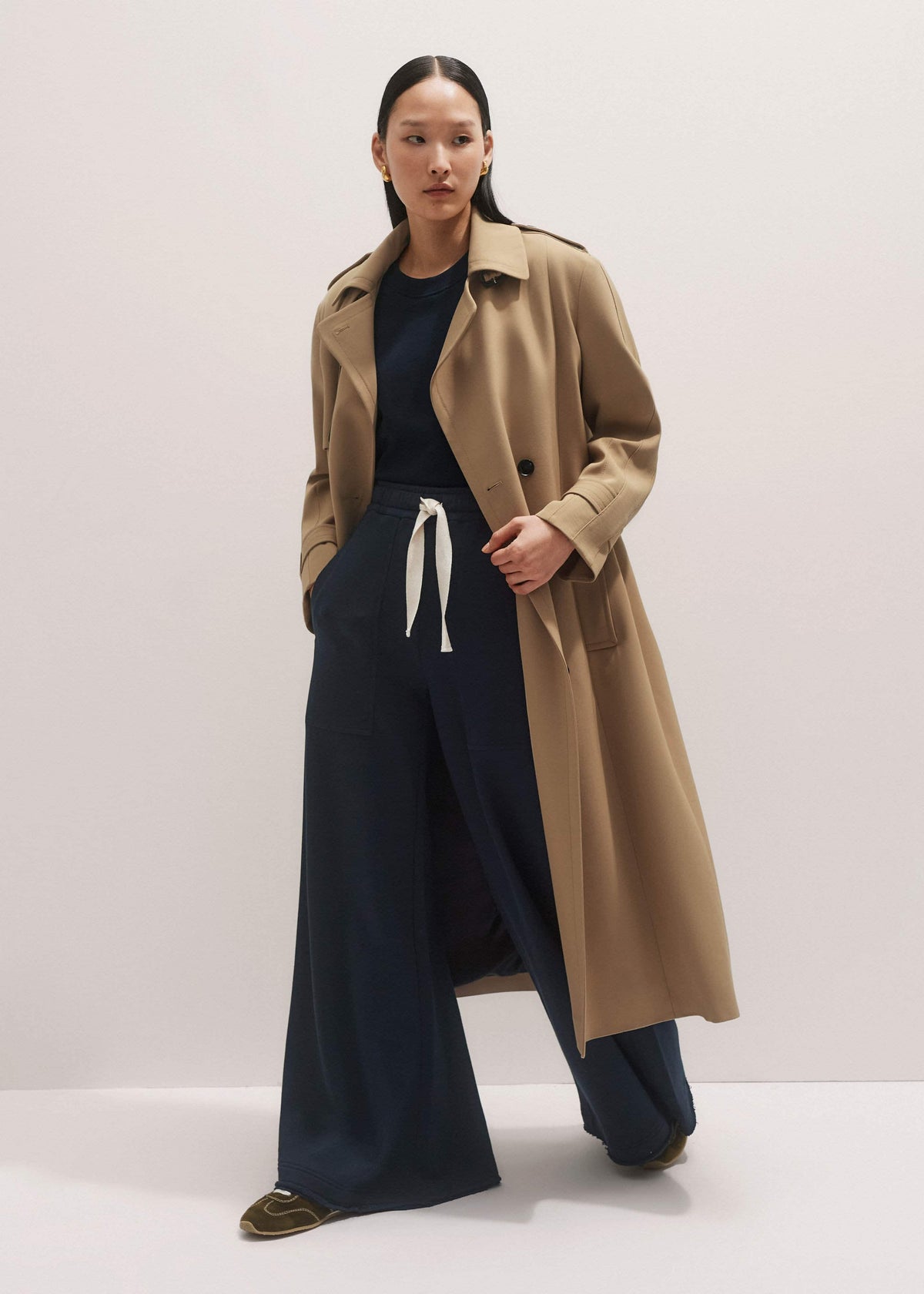 Brown Relaxed Shoulder Trench Coat | ME+EM Clothing