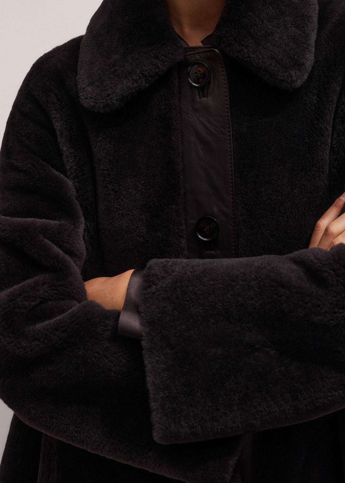 Brown Luxe Shearling Leather Mix Swing Coat | ME+EM Clothing