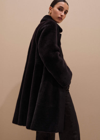 Brown Luxe Shearling Leather Mix Swing Coat | ME+EM Clothing