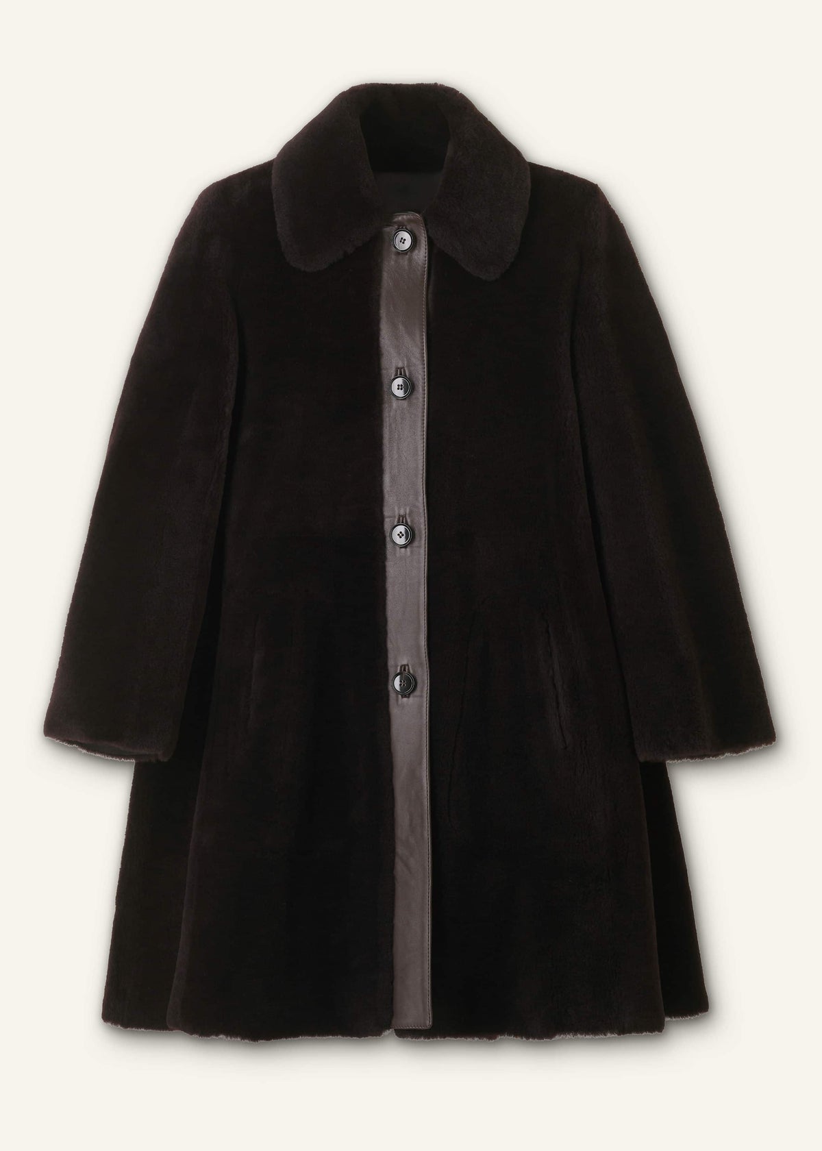 Brown Luxe Shearling Leather Mix Swing Coat | ME+EM Clothing