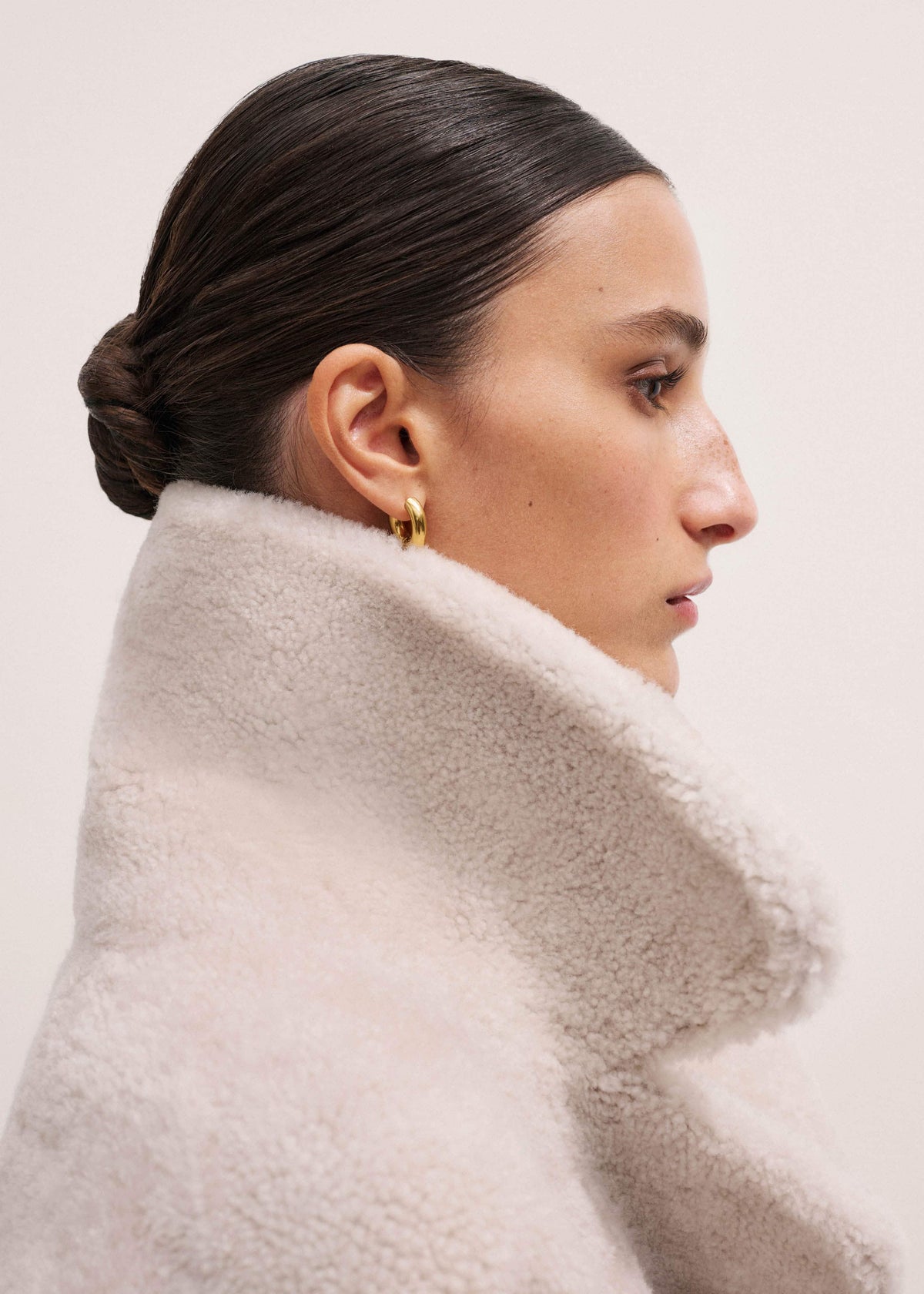 Cream Reversible Shearling Coat + Belt | ME+EM Clothing
