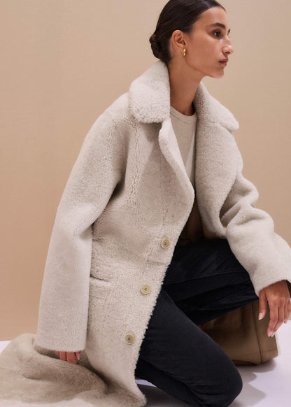 Cream Reversible Shearling Coat + Belt | ME+EM Clothing