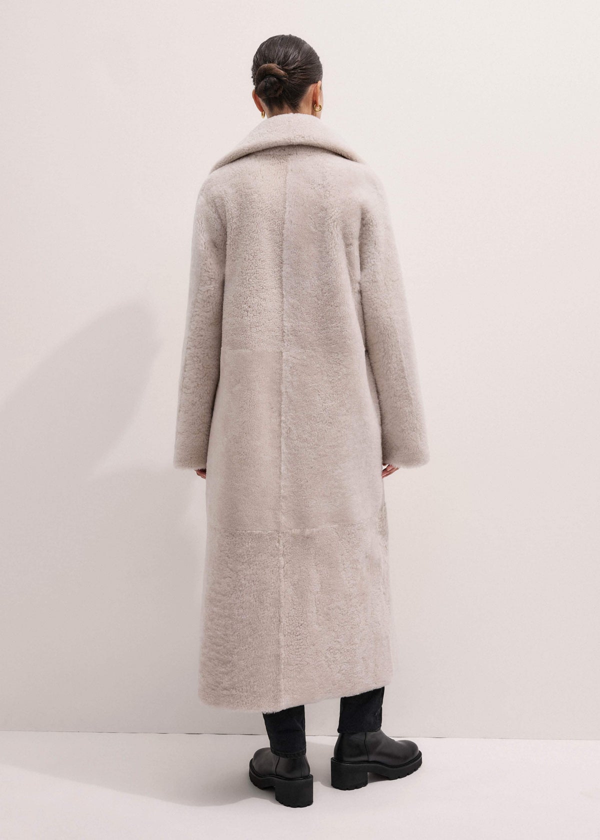 Cream Reversible Shearling Coat + Belt | ME+EM Clothing