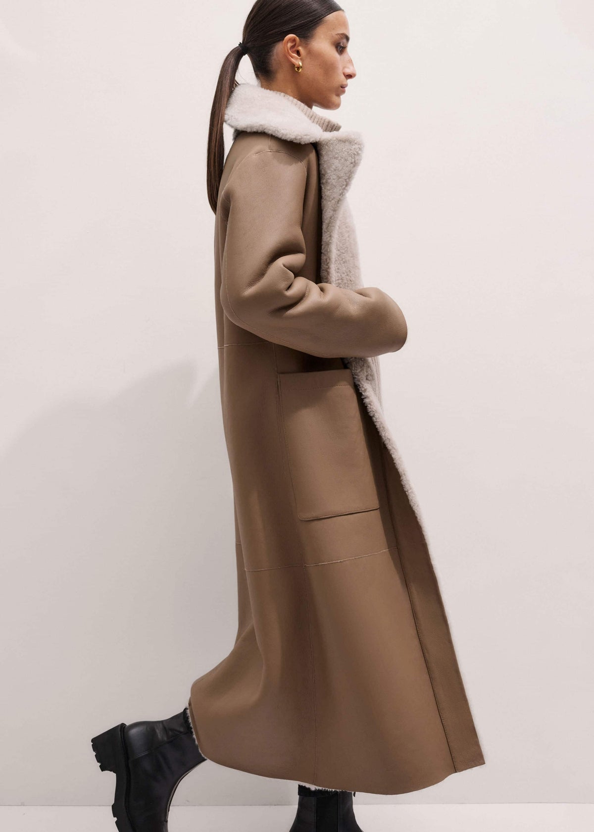 Cream Reversible Shearling Coat + Belt | ME+EM Clothing