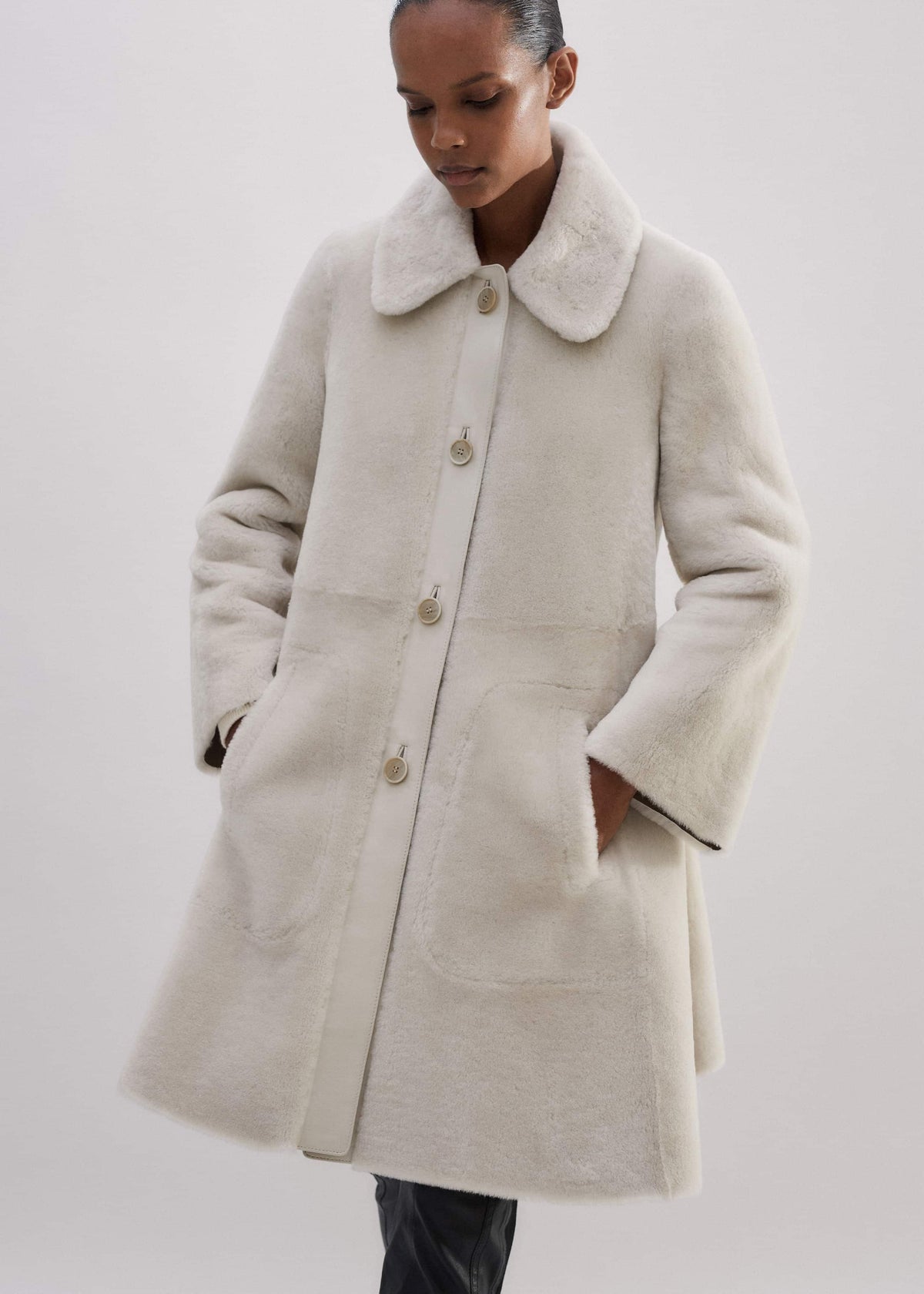Natural Luxe Shearling Leather-Mix Swing Coat | ME+EM Clothing