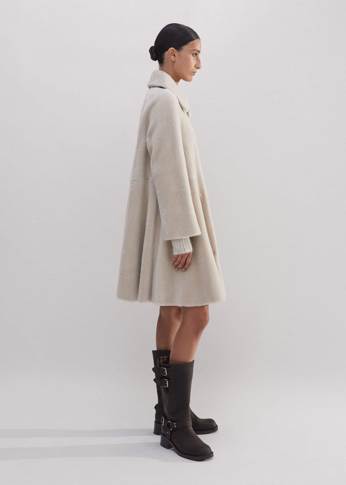 Natural Luxe Shearling Leather-Mix Swing Coat | ME+EM Clothing