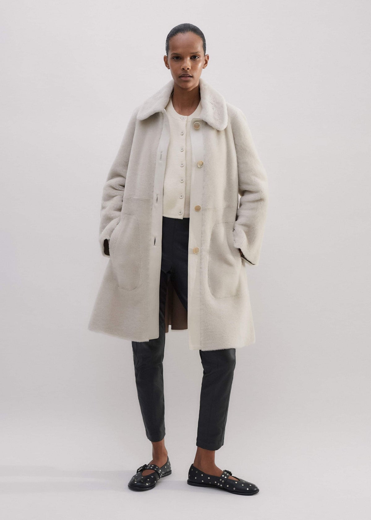Natural Luxe Shearling Leather-Mix Swing Coat | ME+EM Clothing