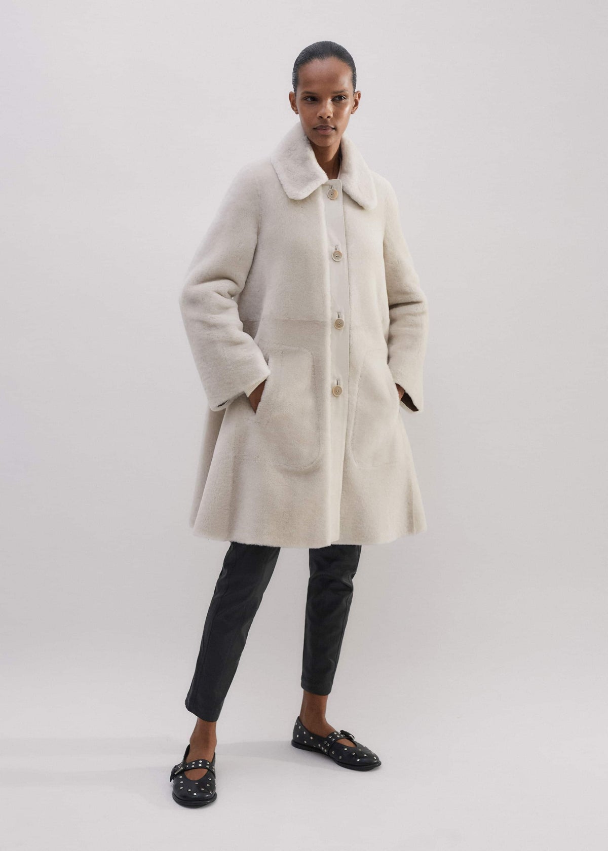 Natural Luxe Shearling Leather-Mix Swing Coat | ME+EM Clothing