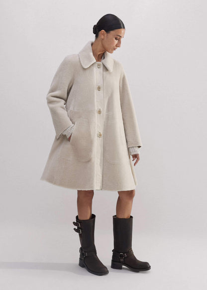 Natural Luxe Shearling Leather-Mix Swing Coat | ME+EM Clothing