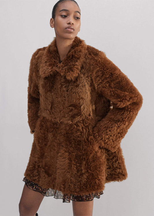 Brown Luxe Shearling Swing Coat | ME+EM Clothing