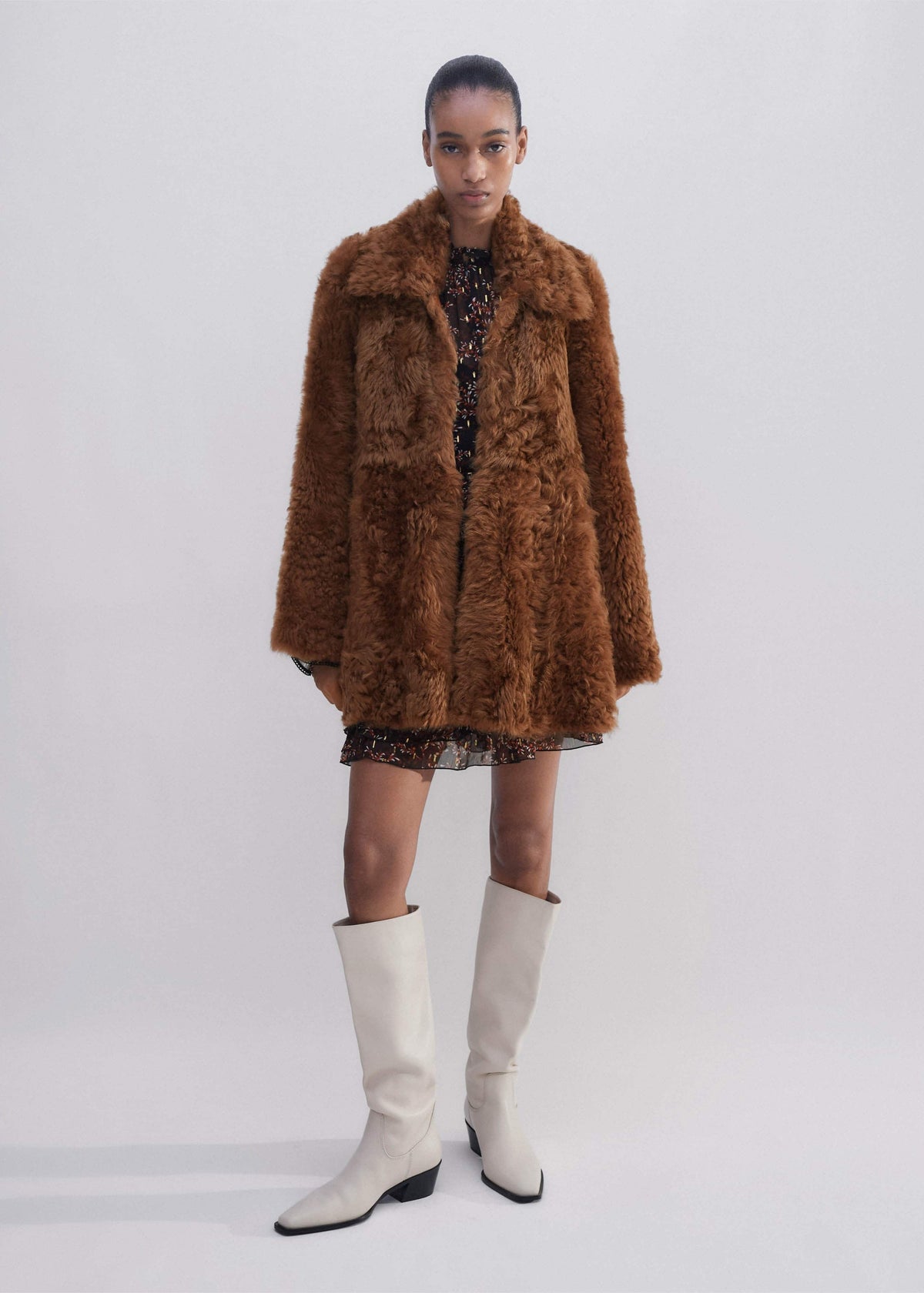 Brown Luxe Shearling Swing Coat | ME+EM Clothing