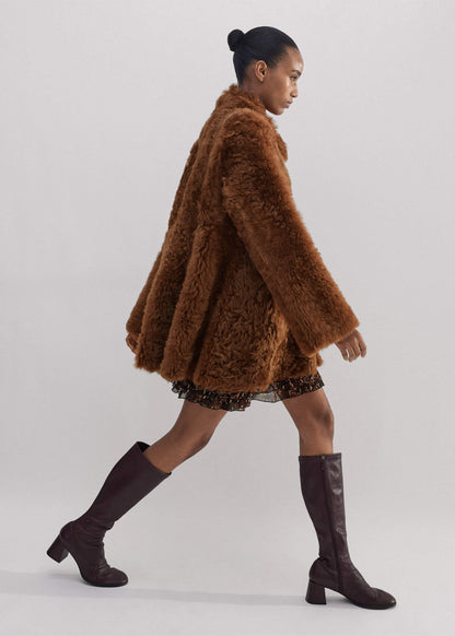 Brown Luxe Shearling Swing Coat | ME+EM Clothing