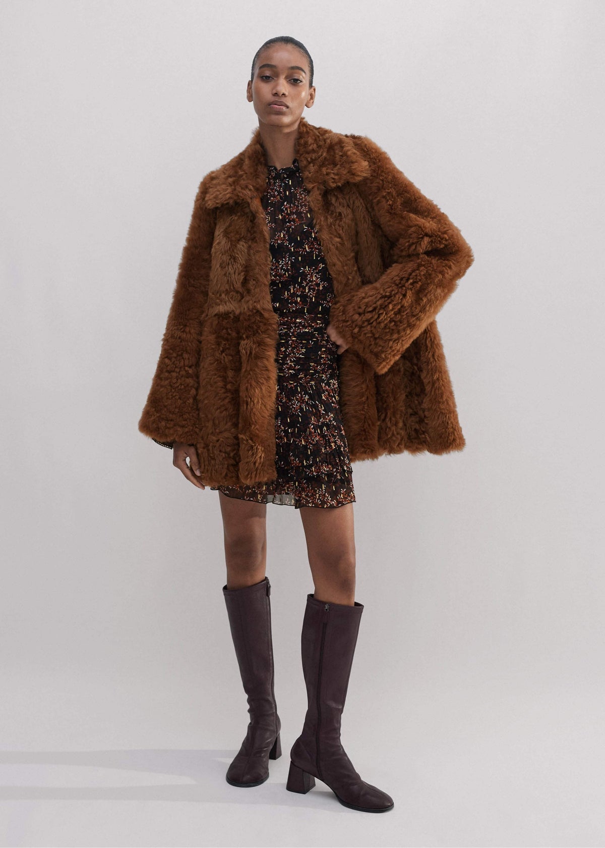 Brown Luxe Shearling Swing Coat | ME+EM Clothing