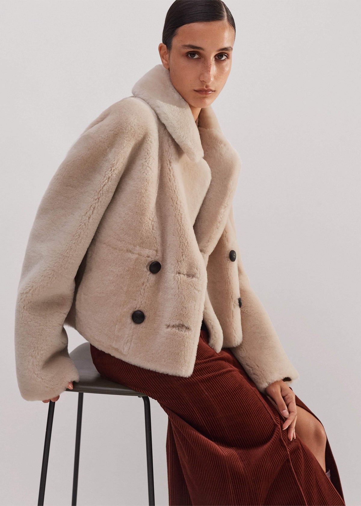 Cream Luxe Short Shearling Coat | Shearling Coats | ME+EM Clothing