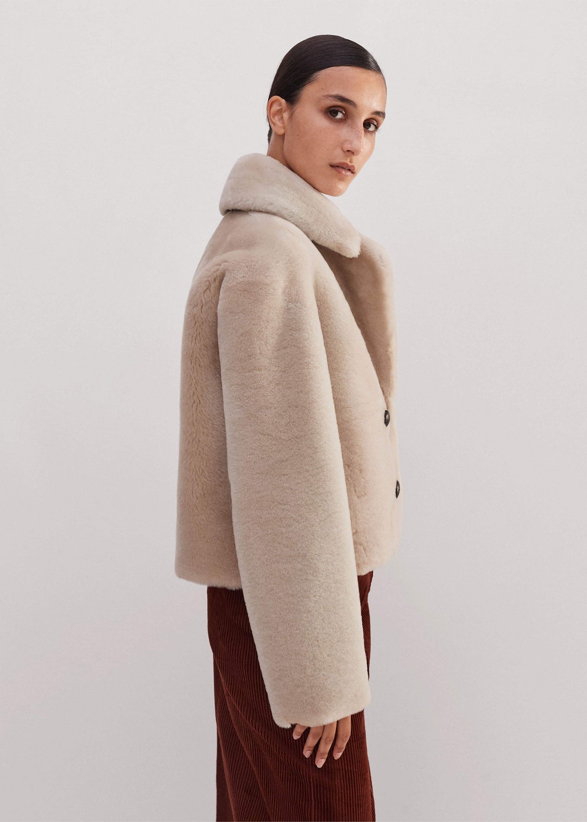 Cream Luxe Short Shearling Coat | Shearling Coats | ME+EM Clothing