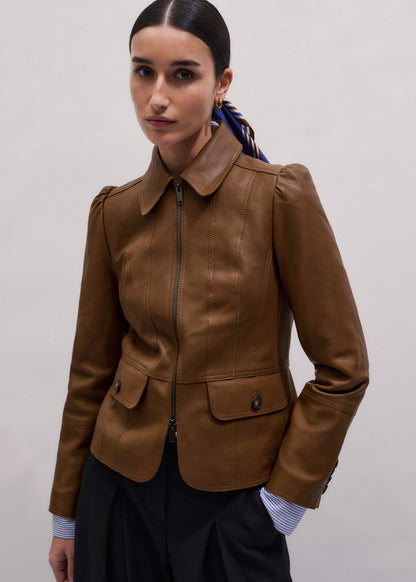 Brown Slim Fit Feminine Utility Jacket | ME+EM Clothing