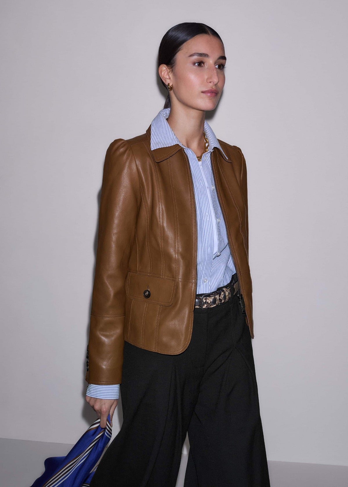 Brown Slim Fit Feminine Utility Jacket | ME+EM Clothing