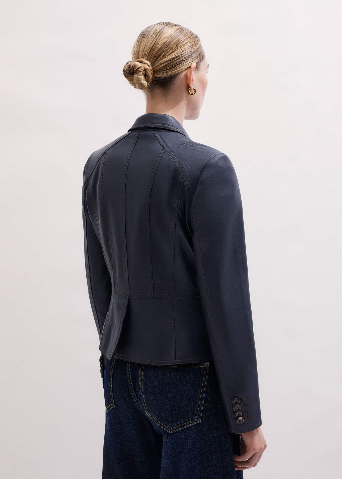 Navy Leather Luxe Short Fitted Blazer | ME+EM Clothing